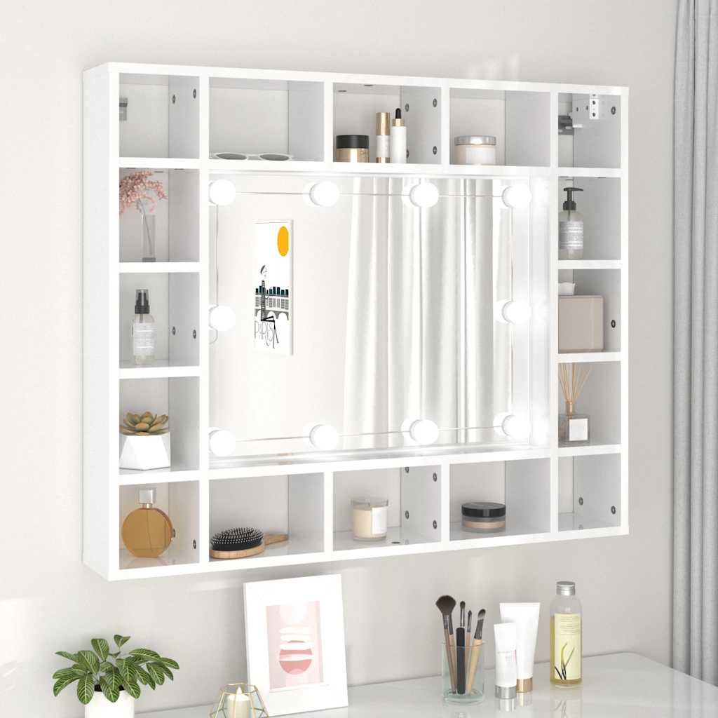 Spiegelschrank mit LED Hochglanz-Weiß 91x15x76,5 cm