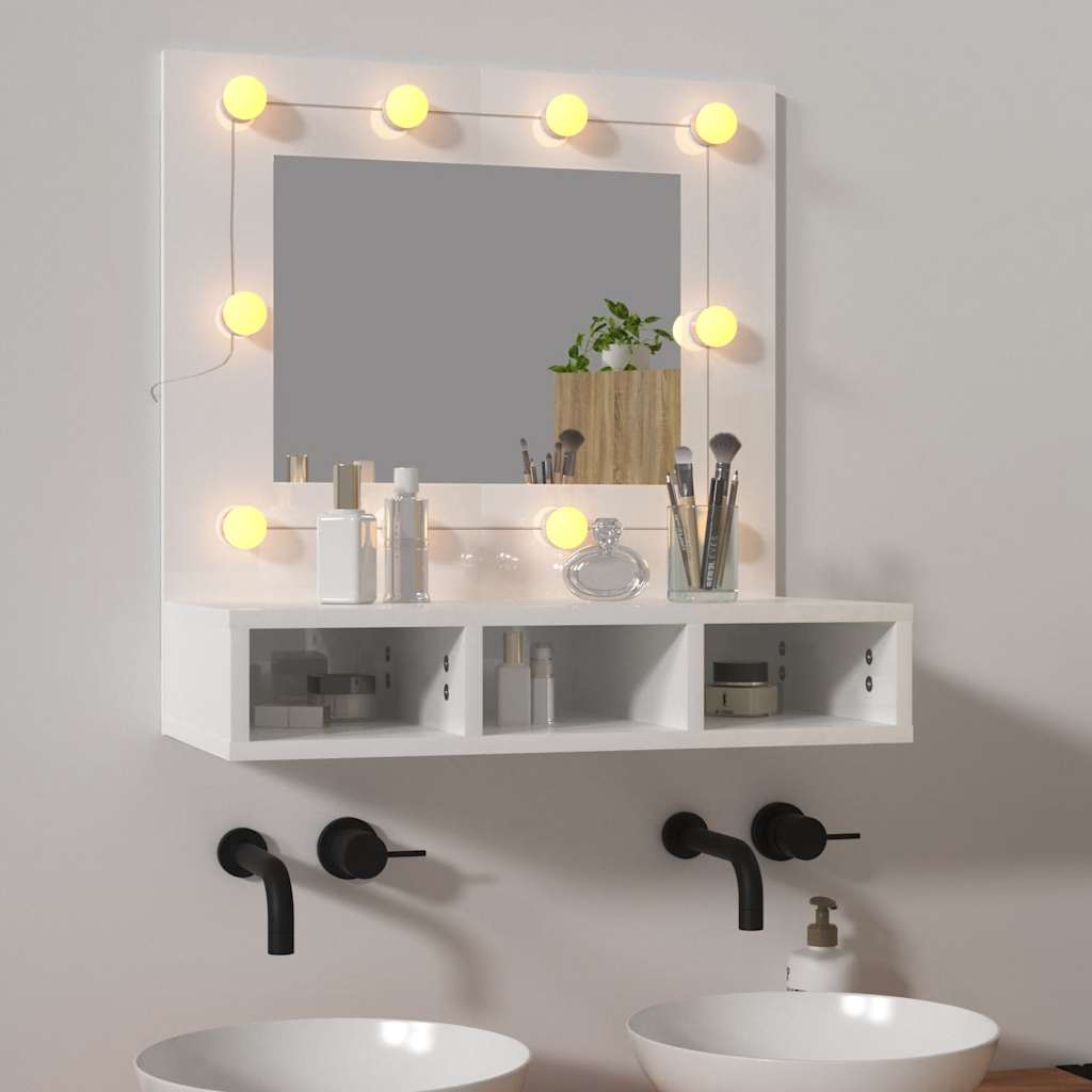 Spiegelschrank mit LED Hochglanz-Weiß 60x31,5x62 cm