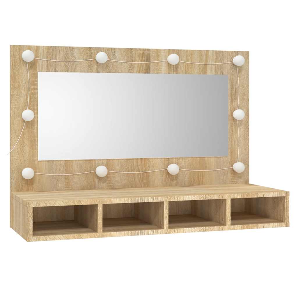 Spiegelschrank mit LED Sonoma-Eiche 90x31,5x62 cm