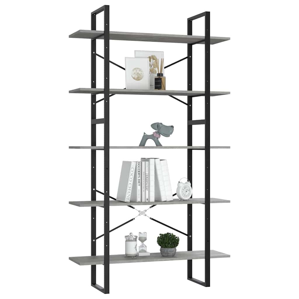 Bücherregal 5 Fächer Betongrau 100x30x175 cm Holzwerkstoff