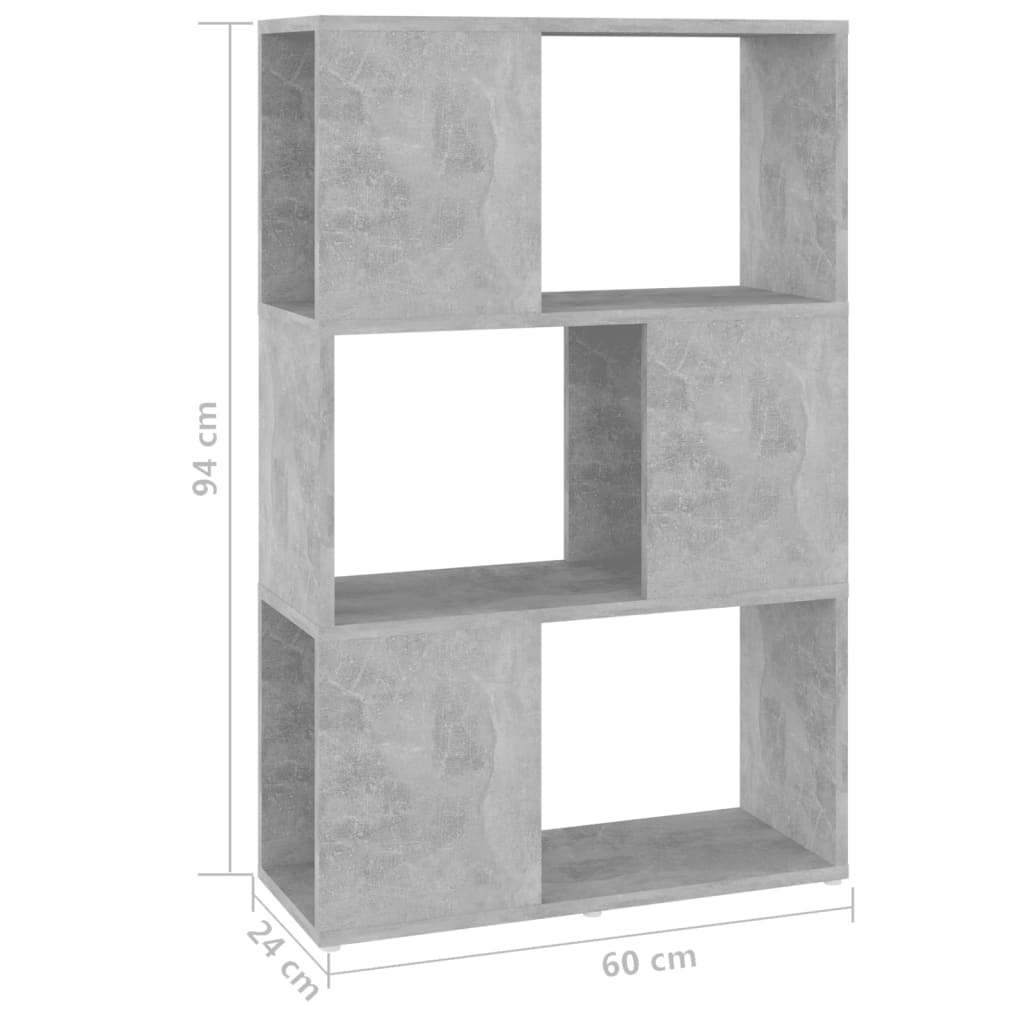 Bücherregal Raumteiler Betongrau 60x24x94 cm Holzwerkstoff