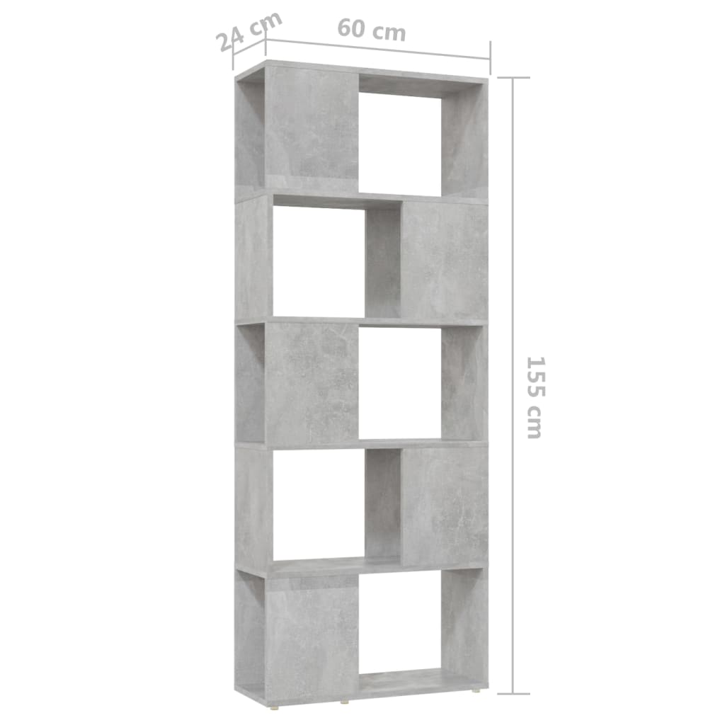 Bücherregal Raumteiler Betongrau 60x24x155 cm