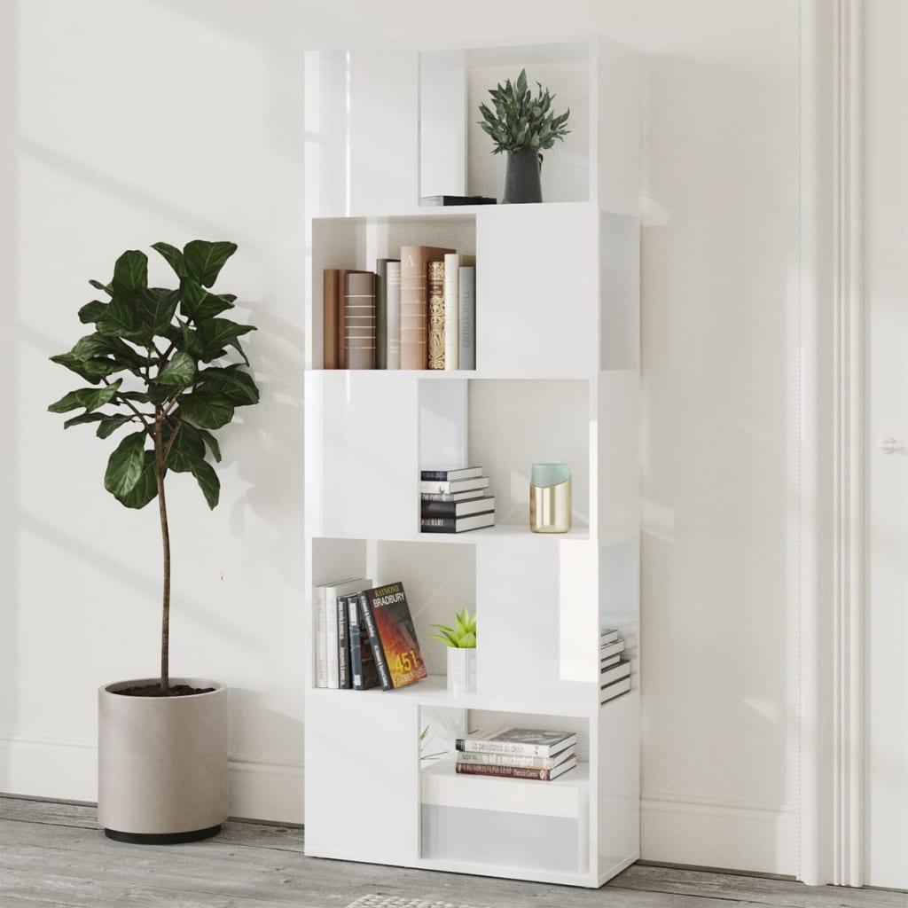 Bücherregal Raumteiler Hochglanz-Weiß 60x24x155 cm