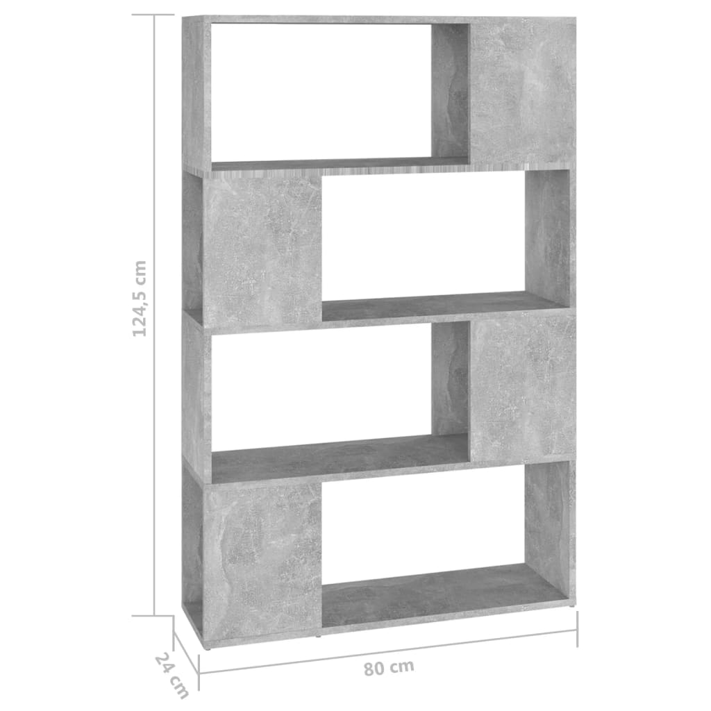 Bücherregal Raumteiler Betongrau 80x24x124,5 cm Holzwerkstoff