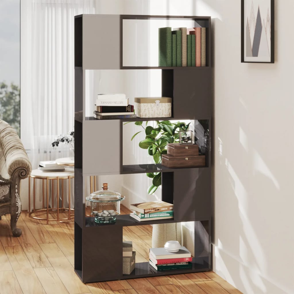 Bücherregal Raumteiler Hochglanz-Grau 80x24x155cm Holzwerkstoff
