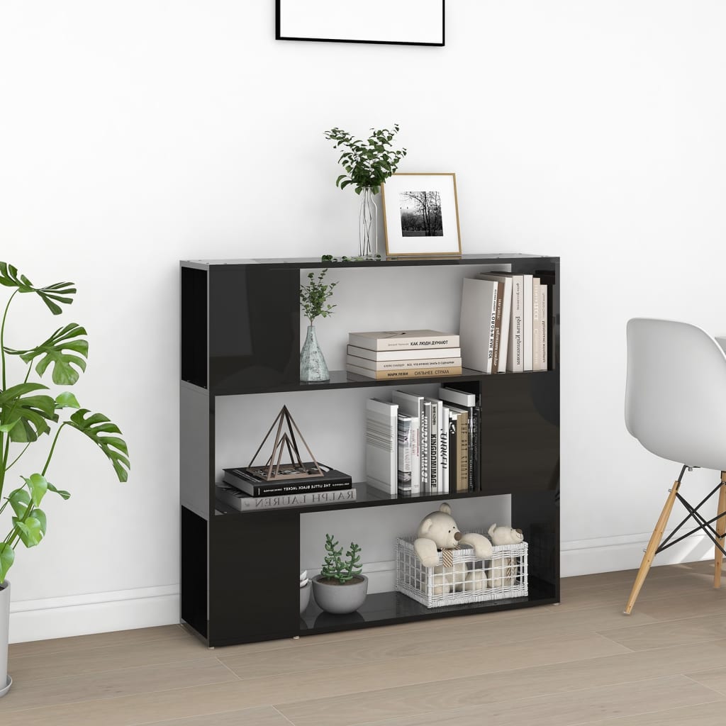 Bücherregal Raumteiler Hochglanz-Schwarz 100x24x94 cm