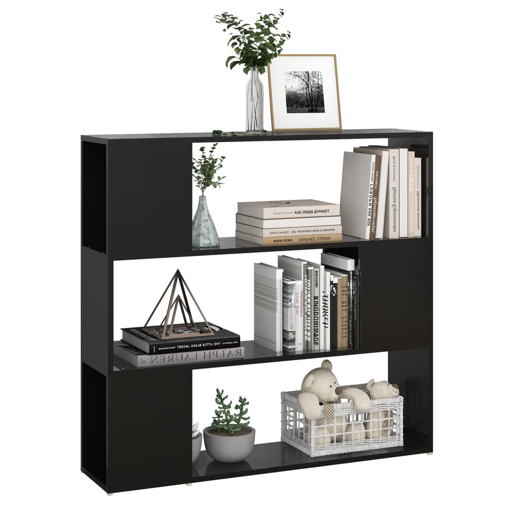 Bücherregal Raumteiler Hochglanz-Schwarz 100x24x94 cm