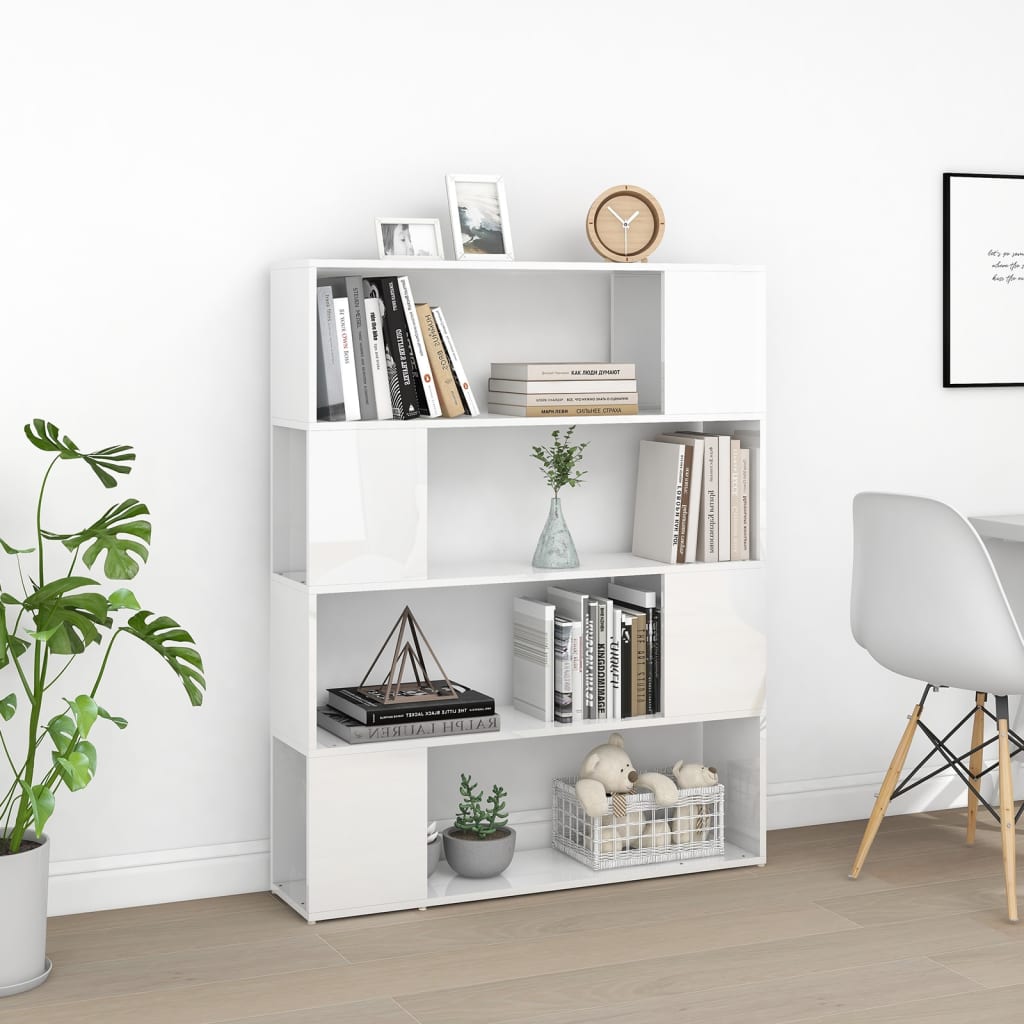 Bücherregal Raumteiler Hochglanz-Weiß 100x24x124 cm