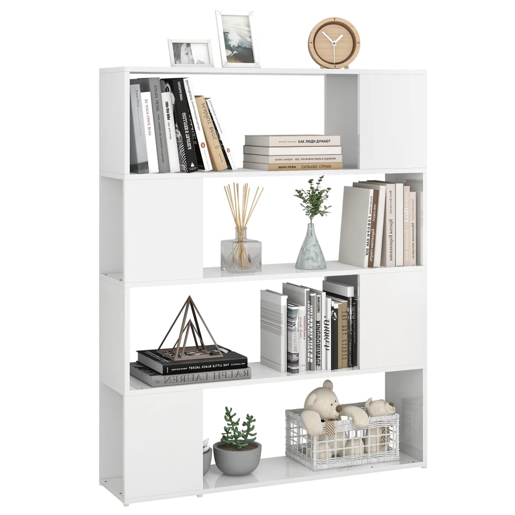 Bücherregal Raumteiler Hochglanz-Weiß 100x24x124 cm