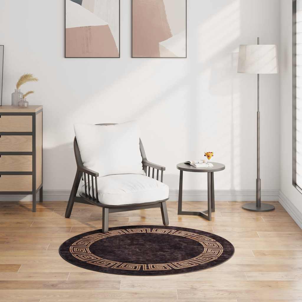 Teppich Waschbar Schwarz und Golden φ120 cm