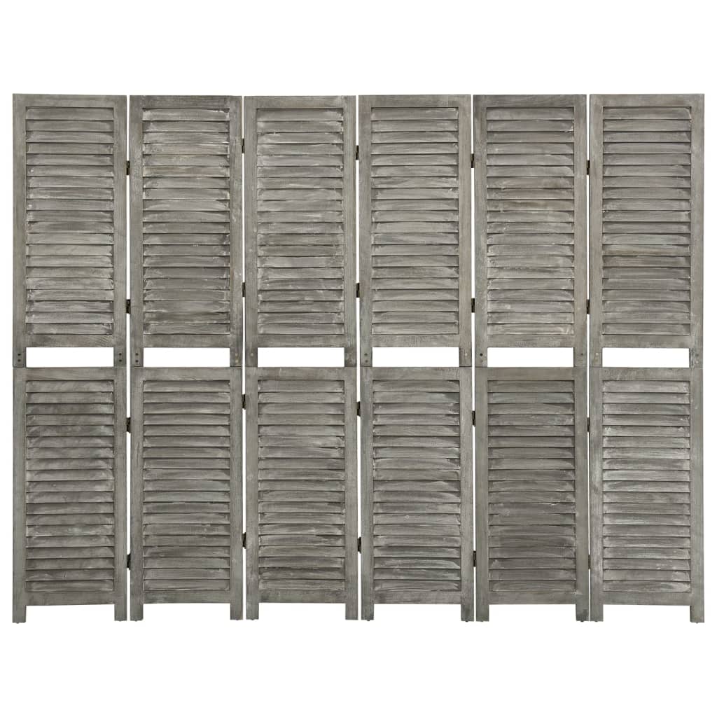 6-tlg. Raumteiler Grau 214x166 cm Massivholz