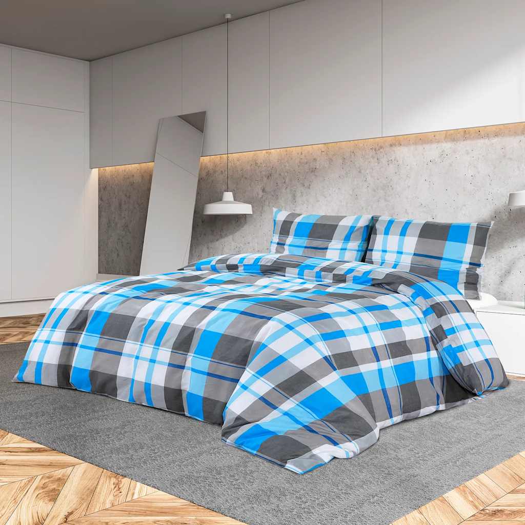Bettwäsche-Set Blau und Grau 260x240 cm Baumwolle