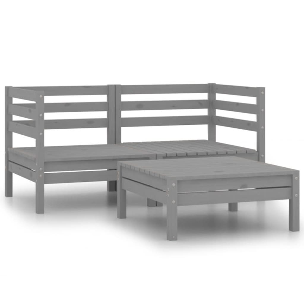 3-tlg. Garten-Lounge-Set Massivholz Kiefer Grau