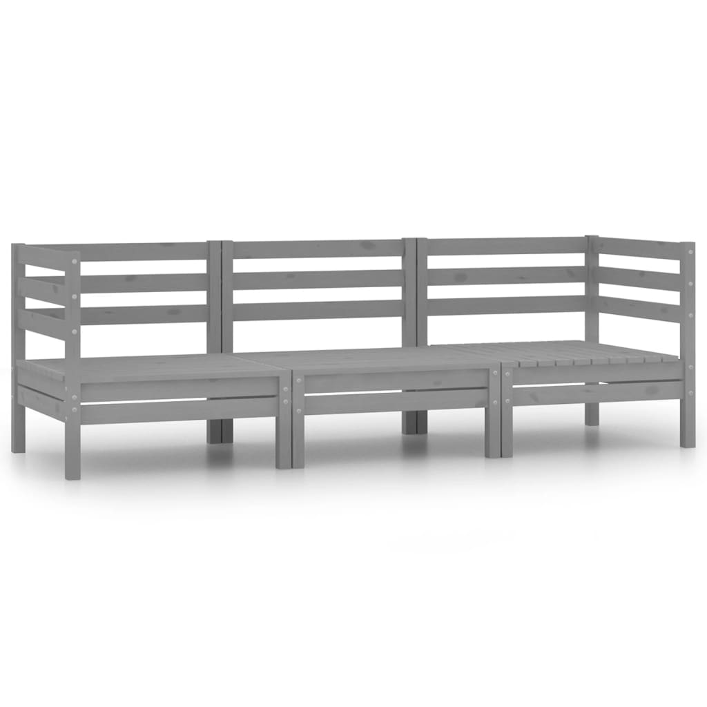 3-tlg. Garten-Lounge-Set Massivholz Kiefer Grau