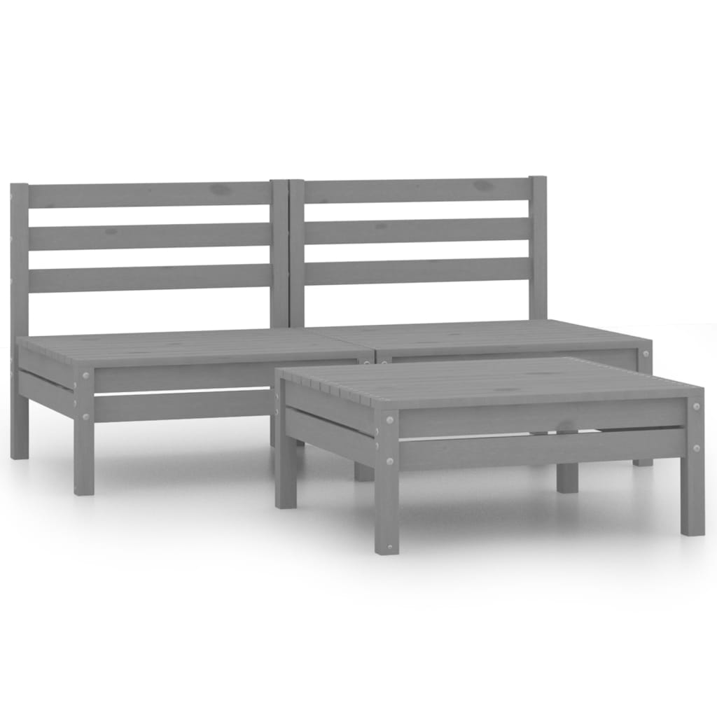 3-tlg. Garten-Lounge-Set Massivholz Kiefer Grau
