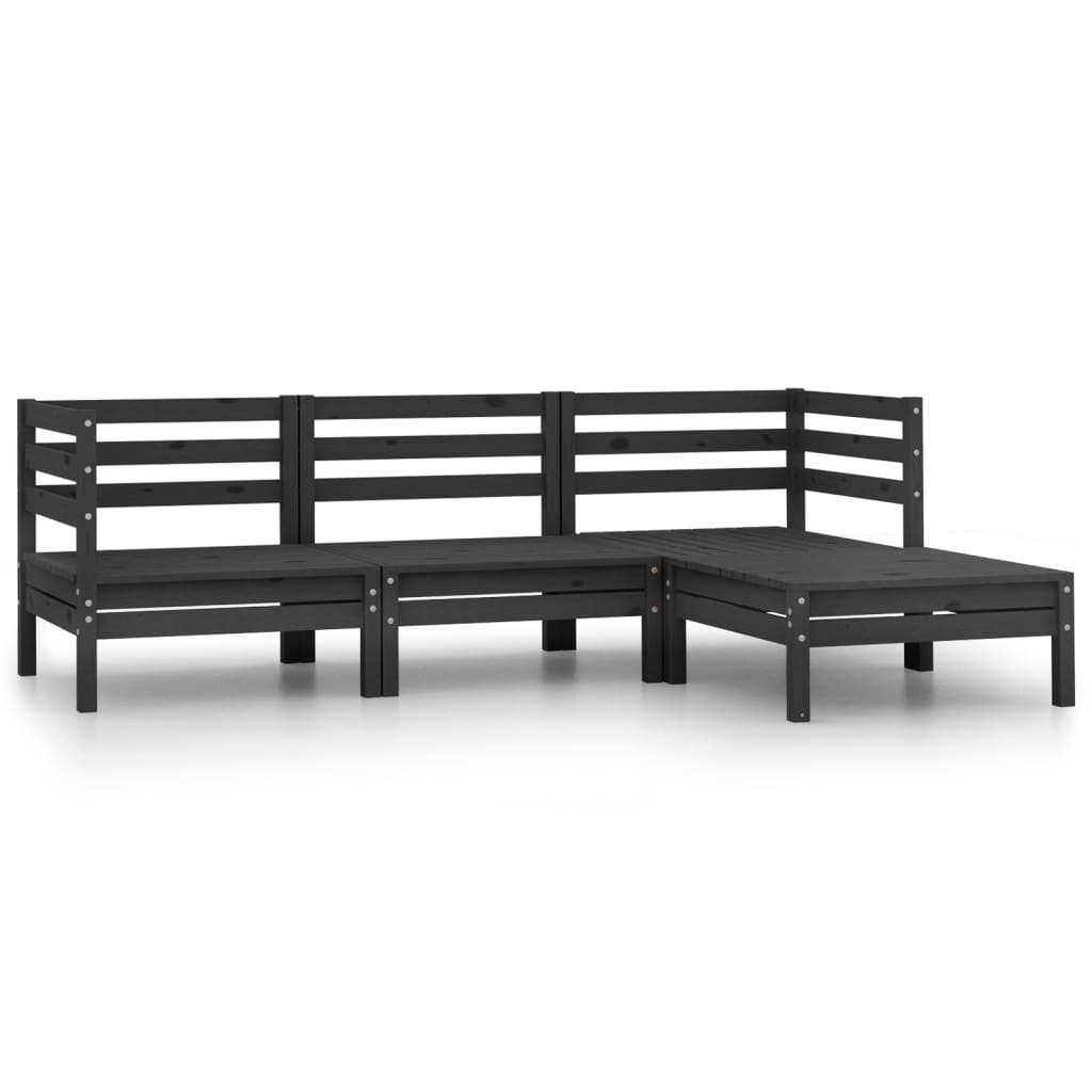 4-tlg. Garten-Lounge-Set Massivholz Kiefer Schwarz