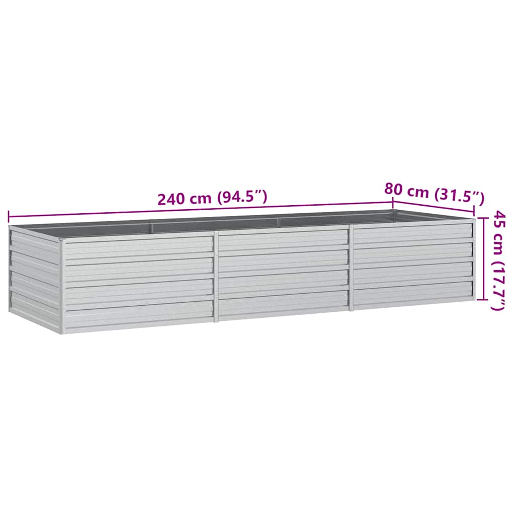 Garten-Hochbeet 240x80x45 cm Verzinkter Stahl Silber