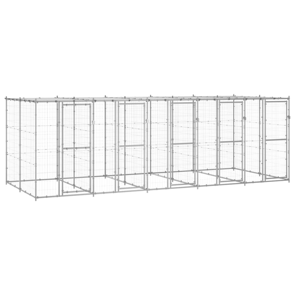 Outdoor-Hundezwinger mit Überdachung Verzinkter Stahl 12,1 m²