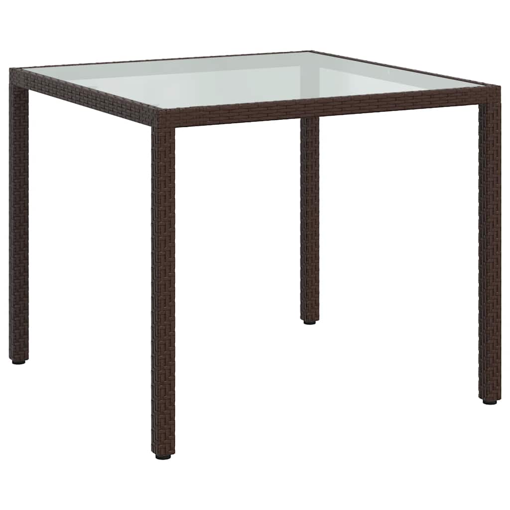 Gartentisch 90x90x75 cm Gehärtetes Glas Poly Rattan Braun