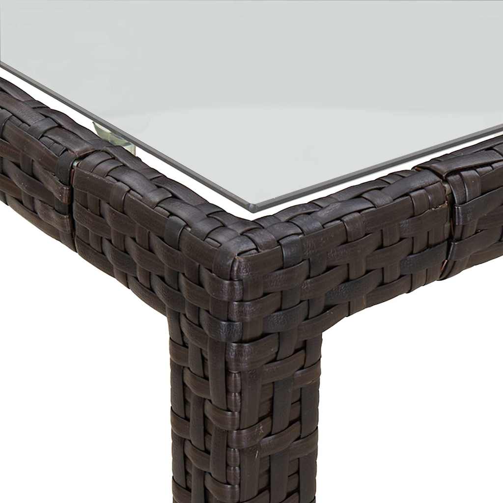 Gartentisch 90x90x75 cm Gehärtetes Glas Poly Rattan Braun
