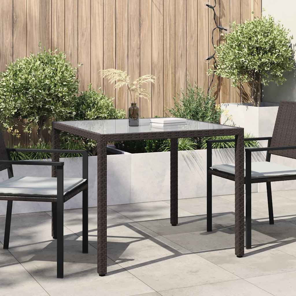 Gartentisch 90x90x75 cm Gehärtetes Glas Poly Rattan Braun