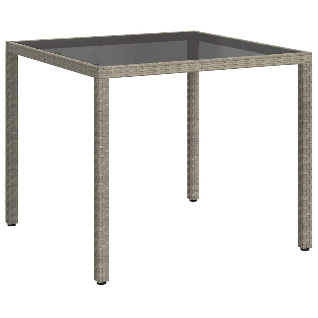 Gartentisch 90x90x75 cm Gehärtetes Glas Poly Rattan Grau