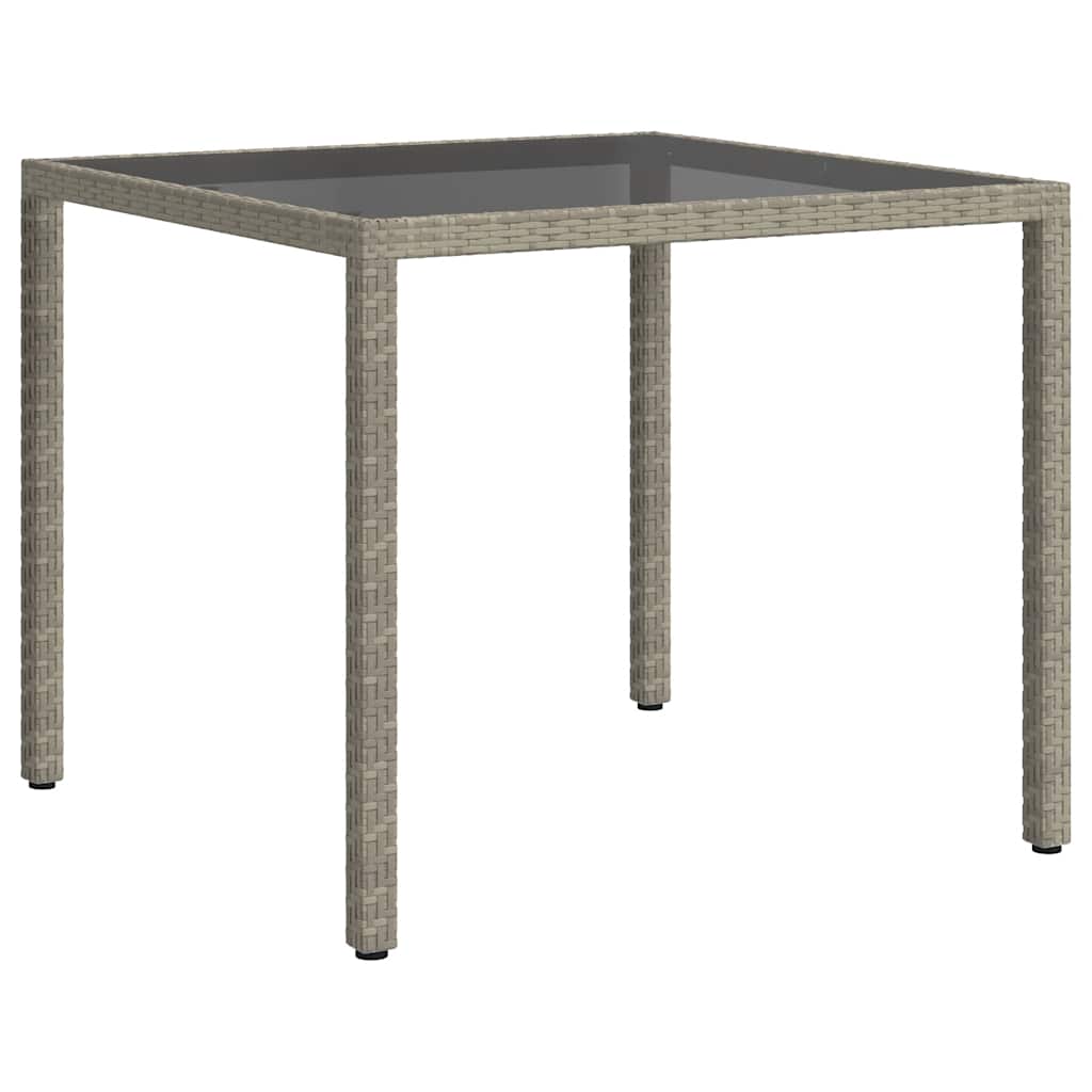 Gartentisch 90x90x75 cm Gehärtetes Glas Poly Rattan Grau