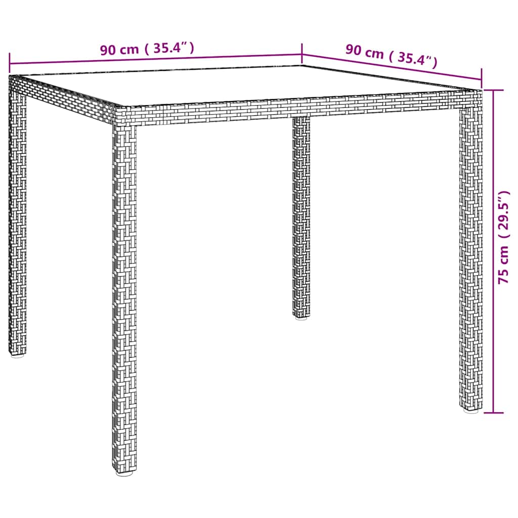 Gartentisch 90x90x75 cm Gehärtetes Glas Poly Rattan Grau