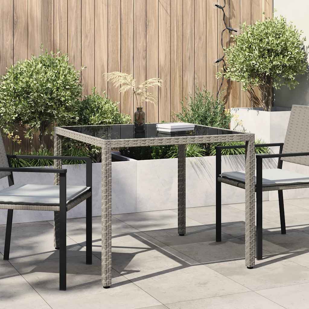 Gartentisch 90x90x75 cm Gehärtetes Glas Poly Rattan Grau