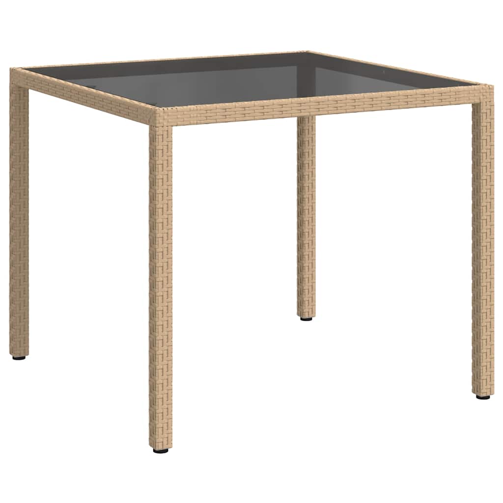 Gartentisch 90x90x75 cm Gehärtetes Glas Poly Rattan Beige