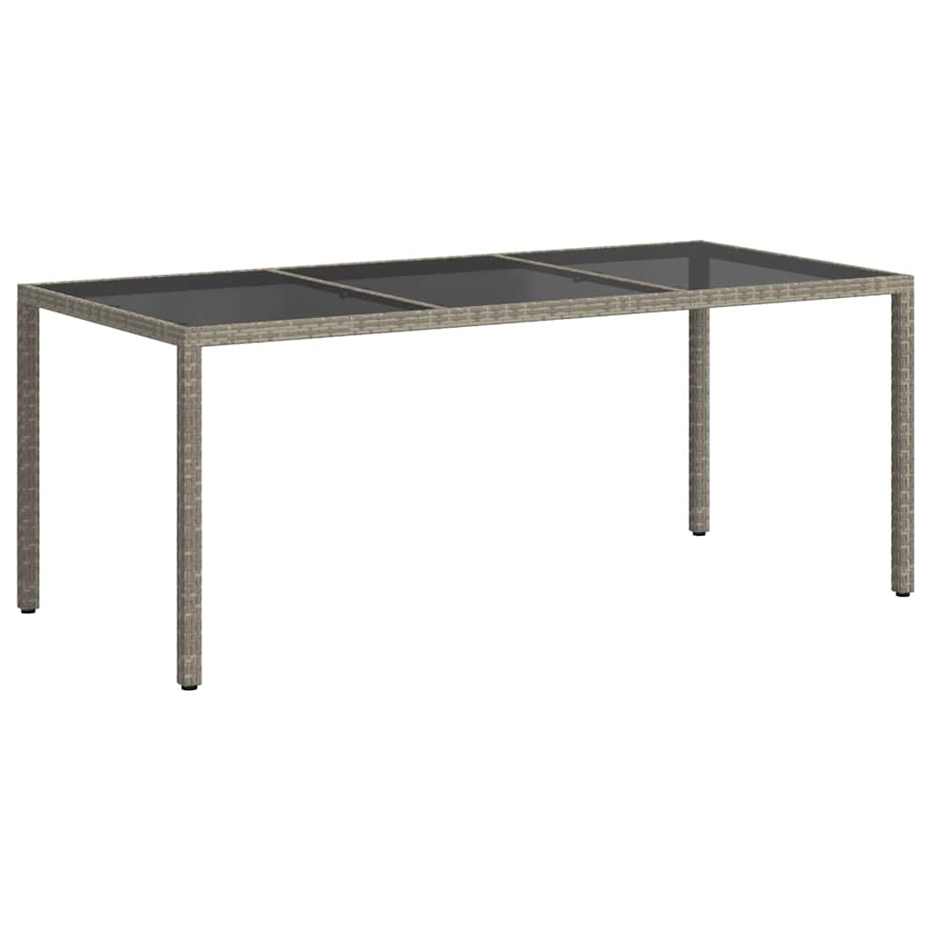 Gartentisch Grau 190x90x75 cm Gehärtetes Glas und Poly Rattan
