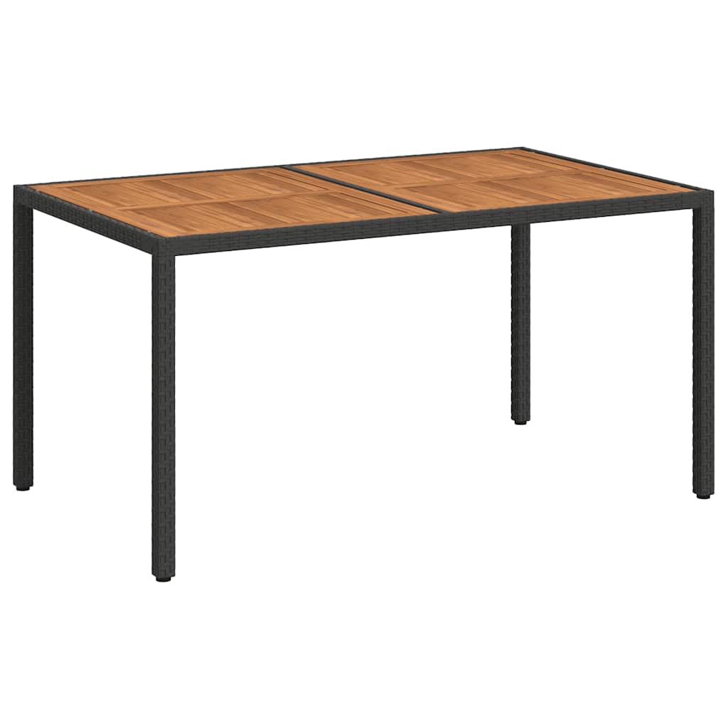 Gartentisch 150x90x75 cm Poly Rattan und Akazienholz Schwarz