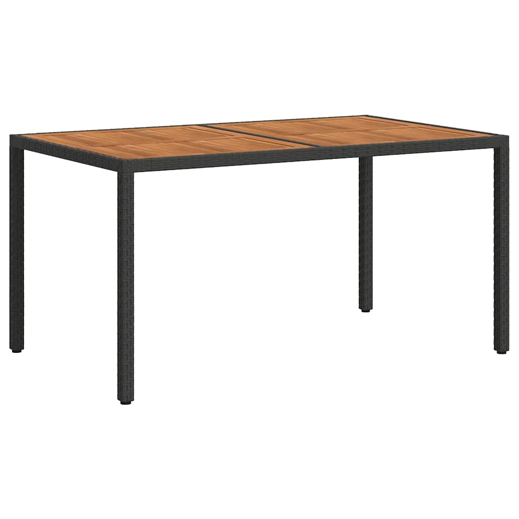 Gartentisch 150x90x75 cm Poly Rattan und Akazienholz Schwarz