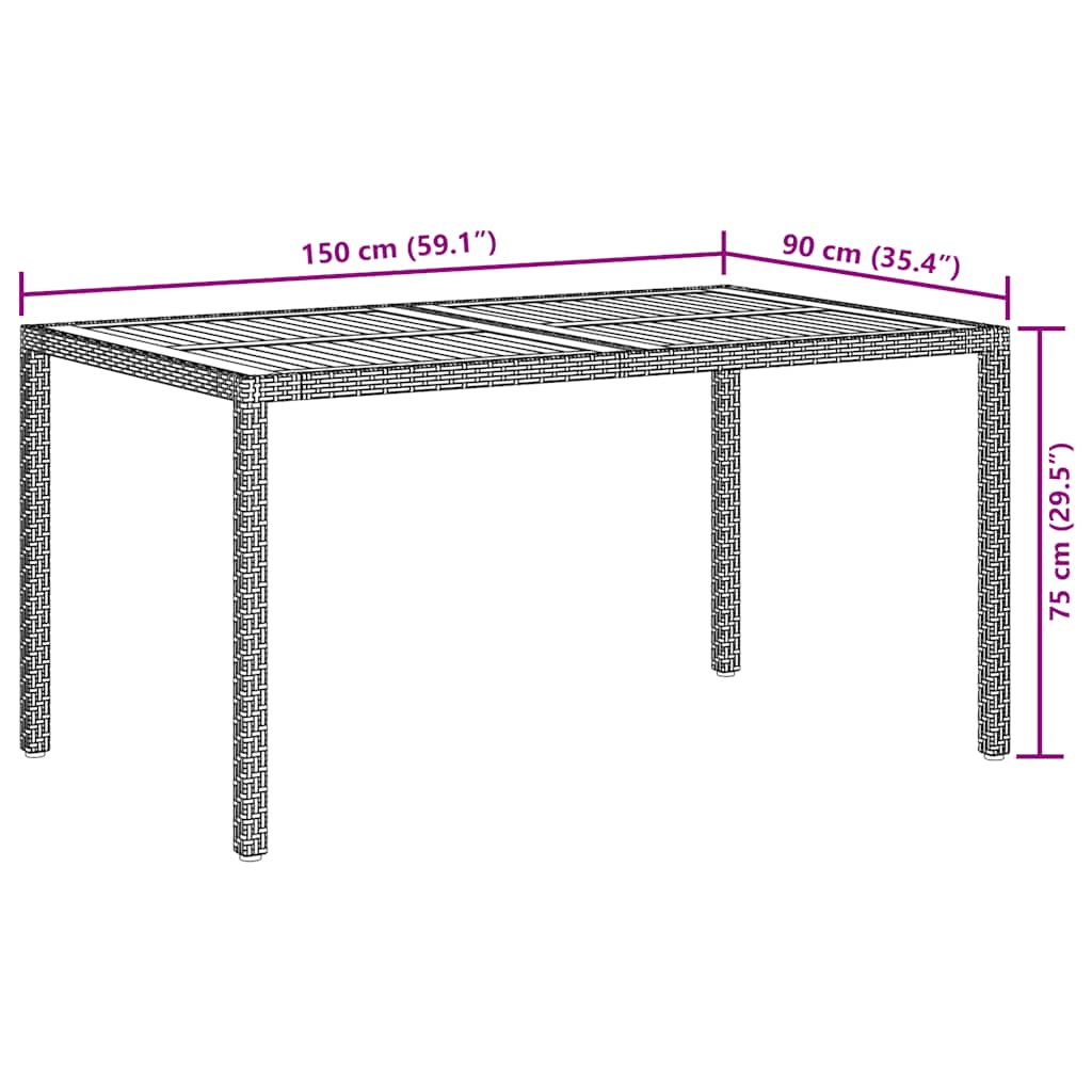 Gartentisch 150x90x75 cm Poly Rattan und Akazienholz Grau