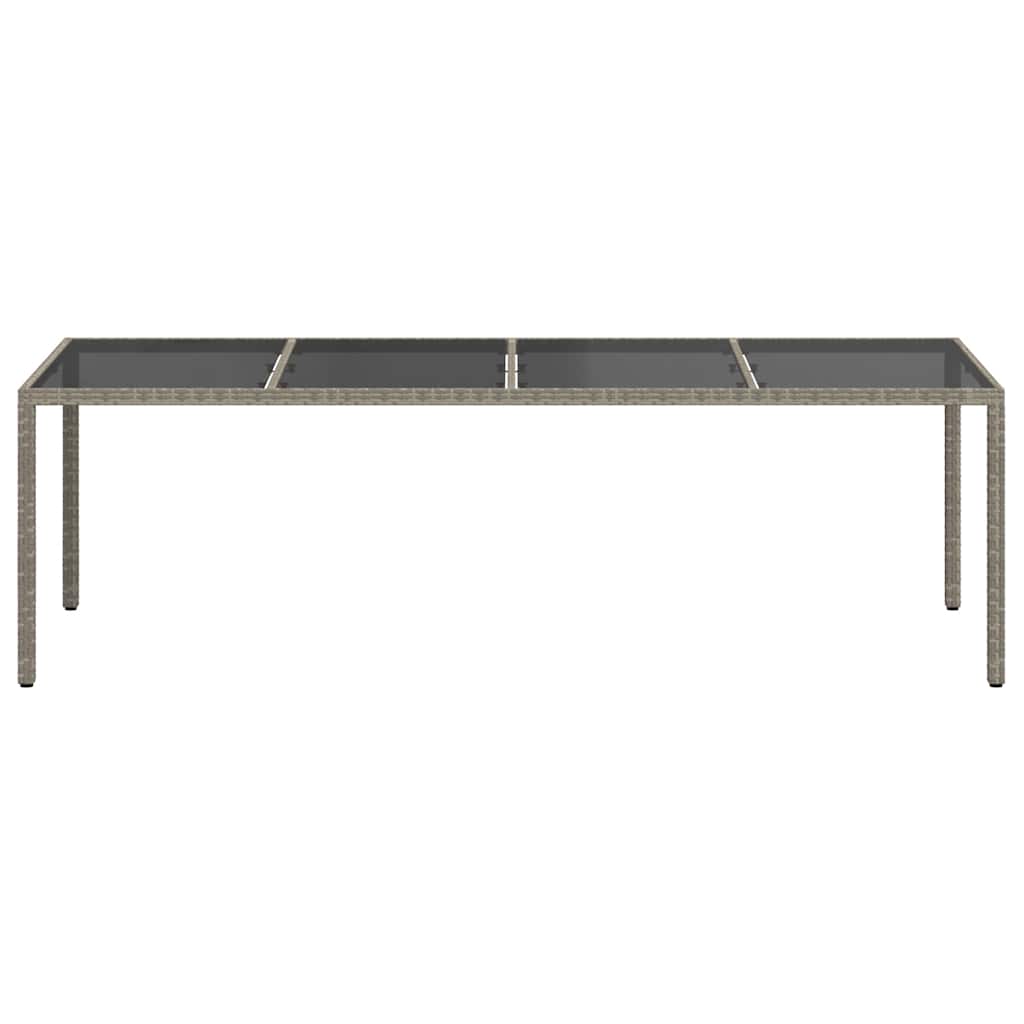 Gartentisch Grau 250x100x75 cm Hartglas und Poly Rattan