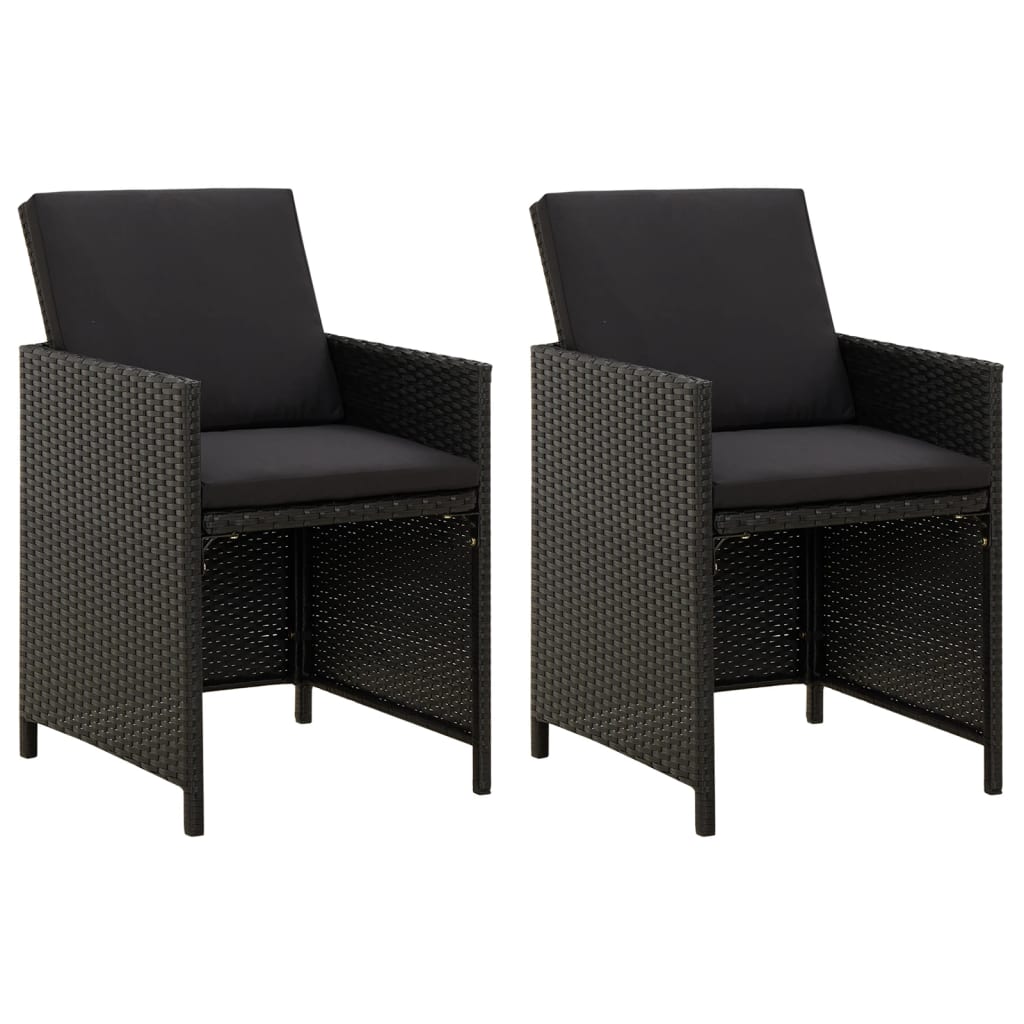 4-tlg. Gartenstuhl und Hocker Set Poly Rattan Schwarz