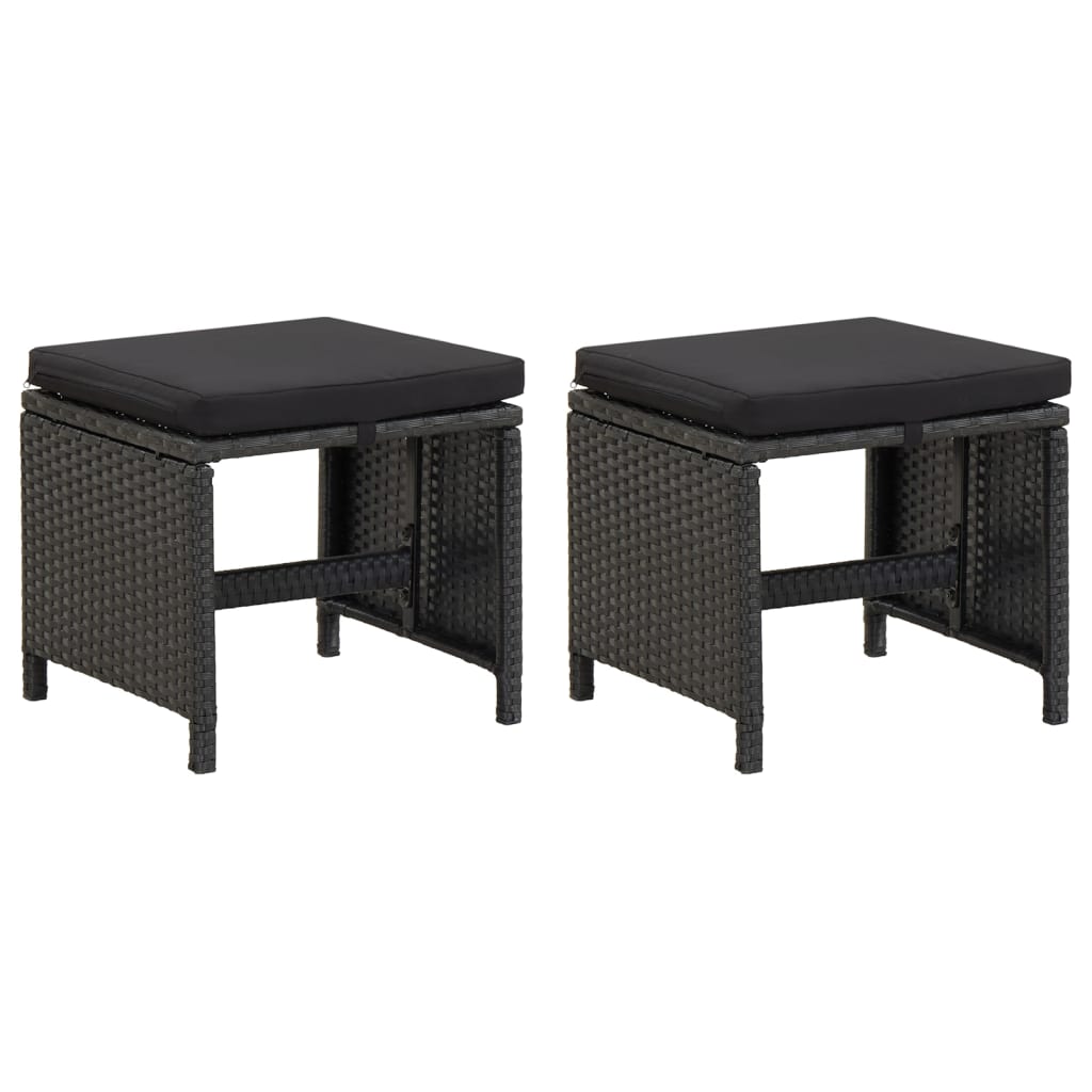 4-tlg. Gartenstuhl und Hocker Set Poly Rattan Schwarz