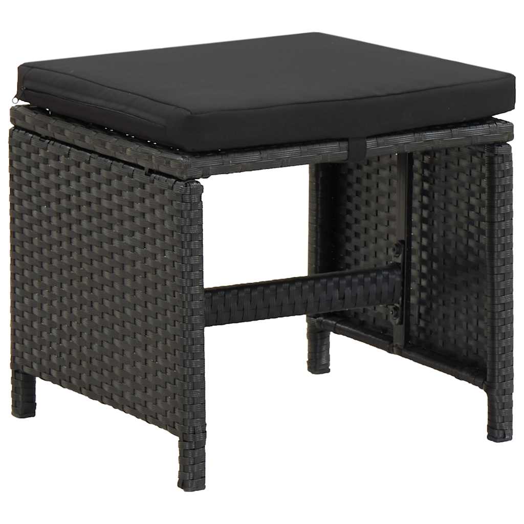 Gartenhocker mit Kissen 2 Stk. Poly Rattan Schwarz