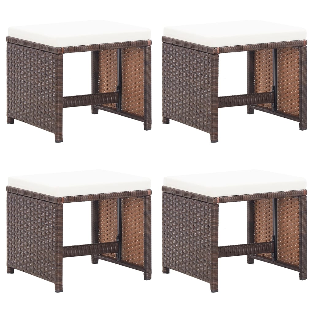 Gartenhocker 4 Stk. mit Kissen Poly Rattan Braun