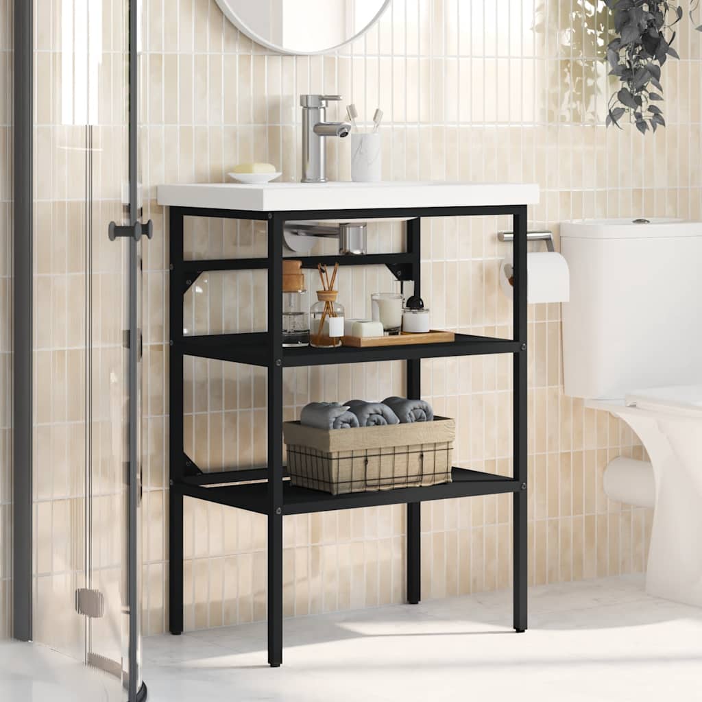 Badezimmer Waschtischgestell Schwarz 59x38x83 cm Eisen