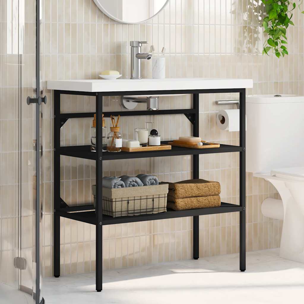 Badezimmer Waschtischgestell Schwarz 79x38x83 cm Eisen