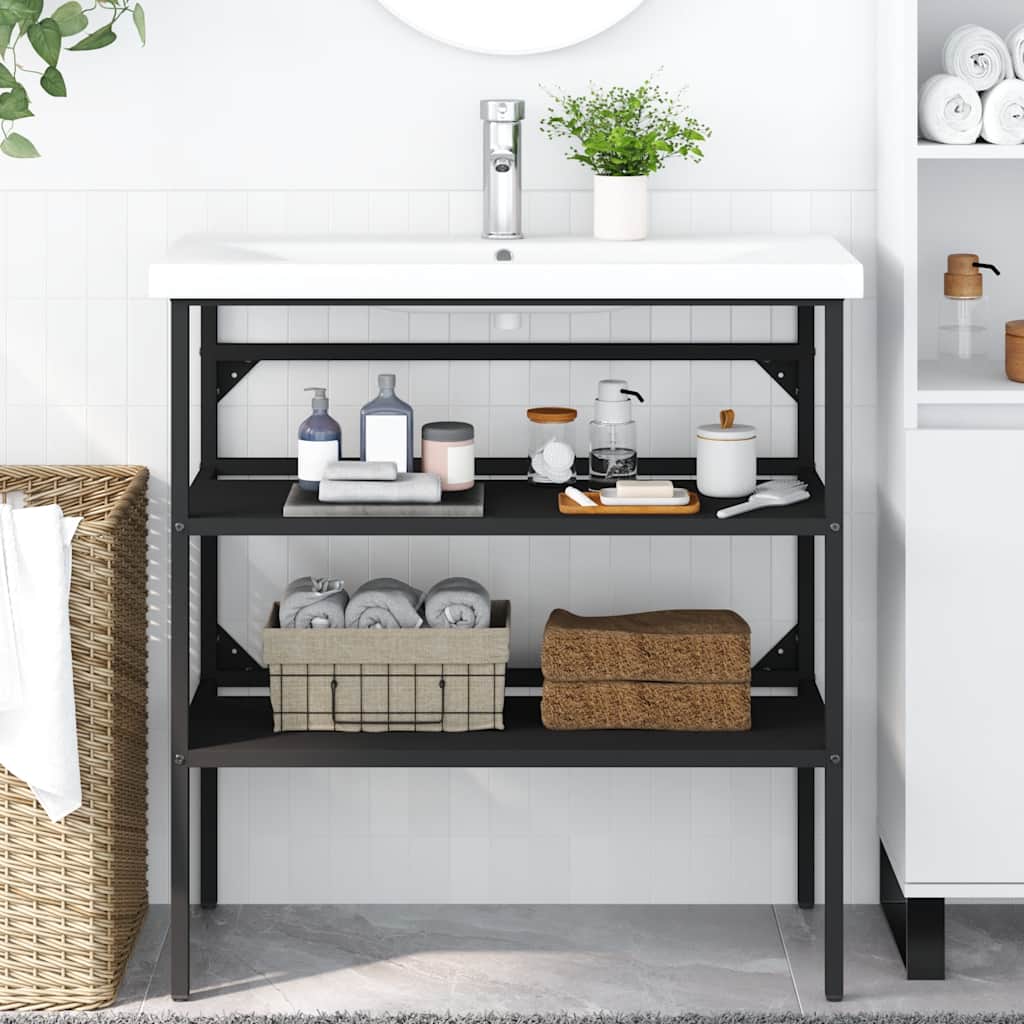 Badezimmer Waschtischgestell Schwarz 79x38x83 cm Eisen