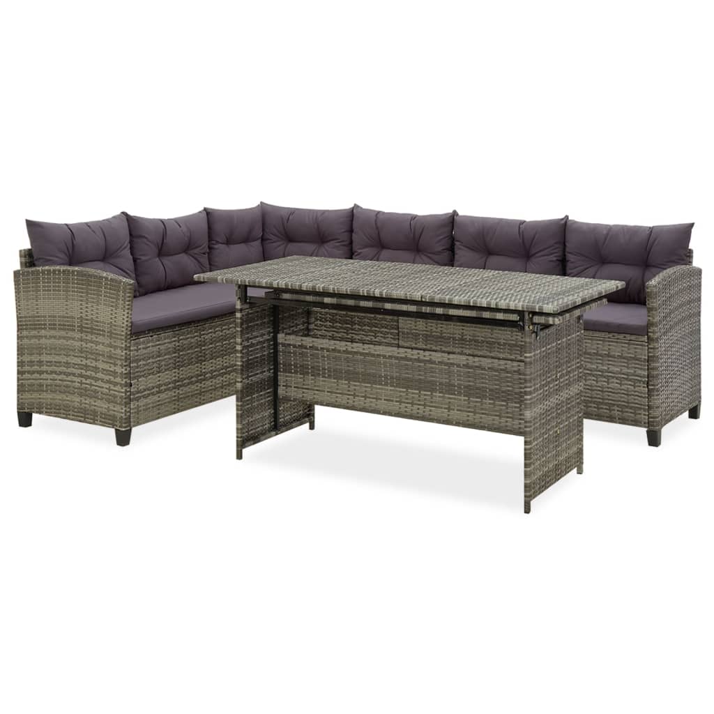 2-tlg. Garten-Lounge-Set mit Kissen Poly Rattan Grau