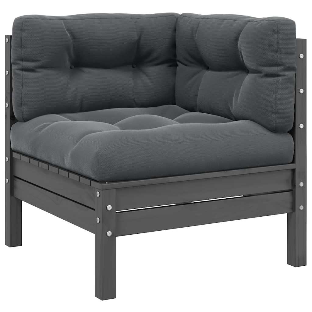Garten-Ecksofa mit Anthrazit Kissen Grau Massivholz Kiefer