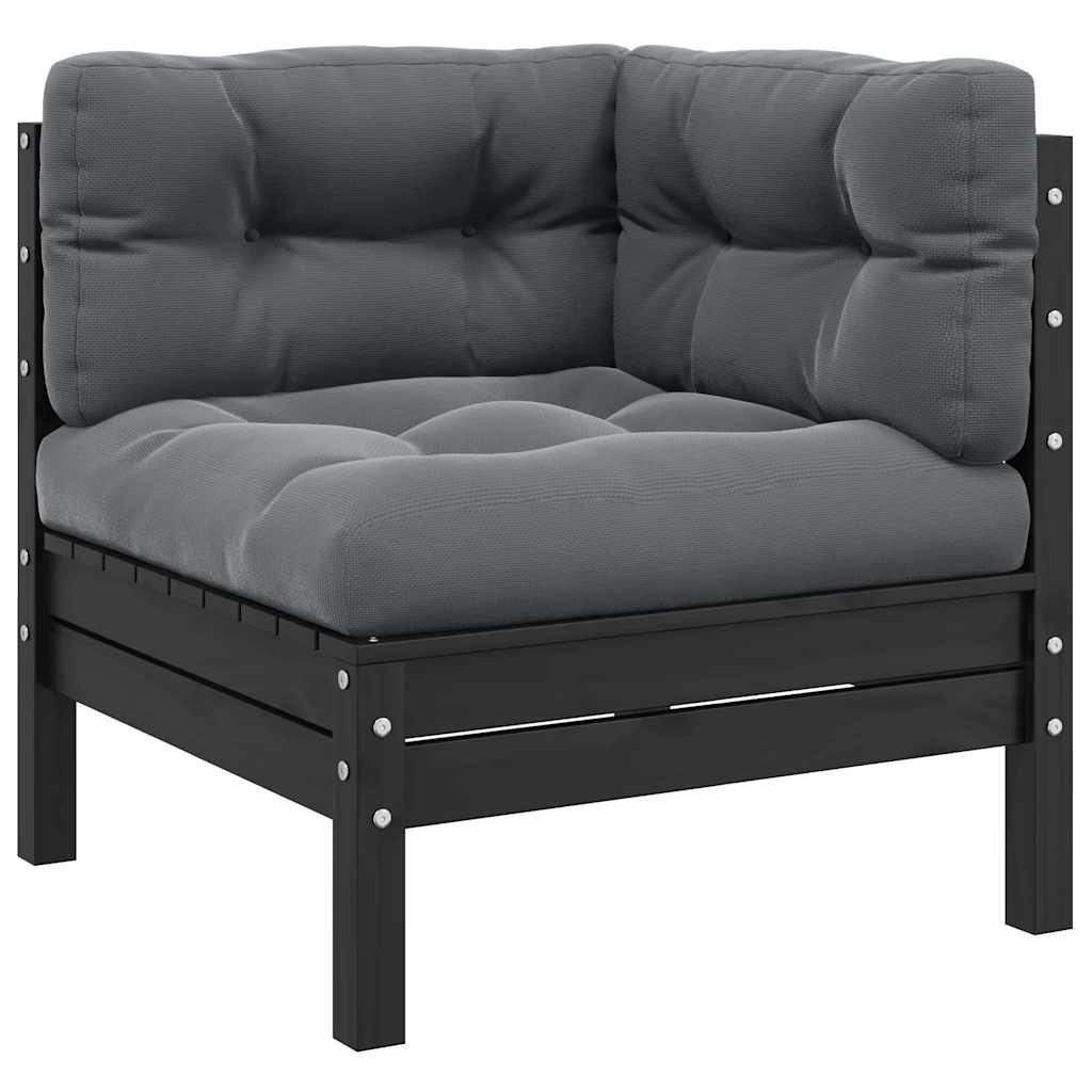 Garten-Ecksofa mit Kissen in Schwarz Massivholz Kiefer