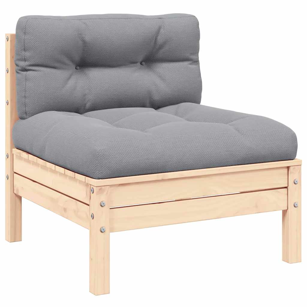 Garten-Mittelsofa mit Grauen Kissen Massivholz Kiefer