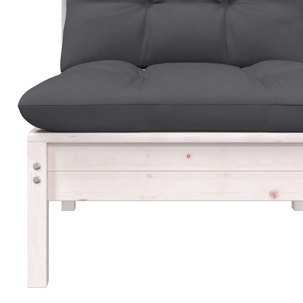 Garten-Mittelsofa mit Kissen Weiß Massivholz Kiefer