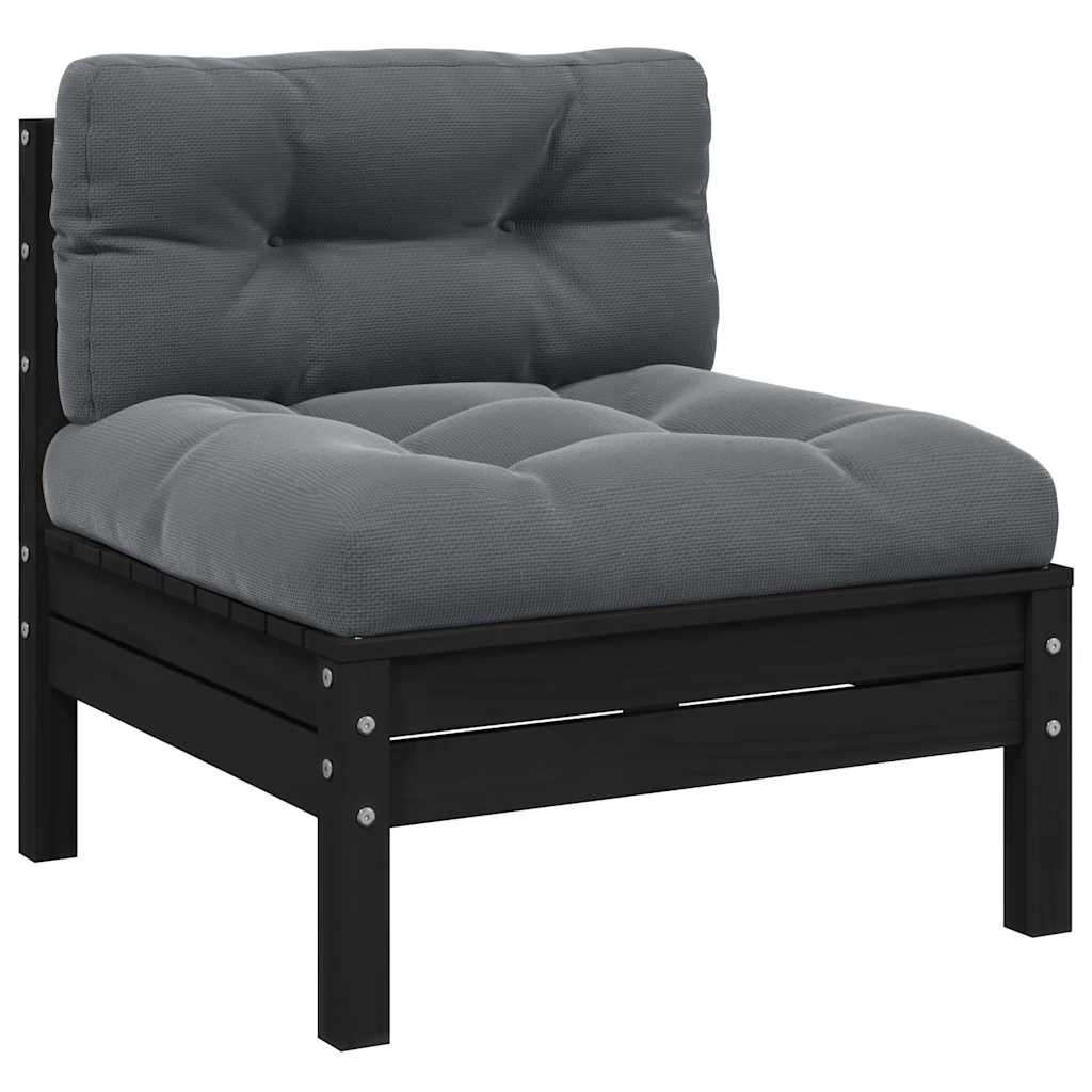 Garten-Mittelsofa mit Kissen Schwarz Massivholz Kiefer