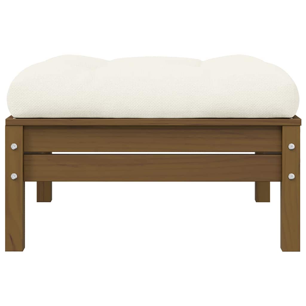 Gartenhocker mit Creme Kissen Honigbraun Massivholz Kiefer