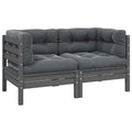 2-Sitzer-Gartensofa mit Kissen Grau Massivholz Kiefer